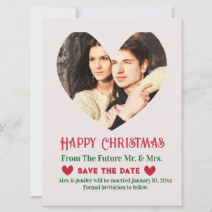 Carte de Noël de mariage rouge "Save the Date" pou