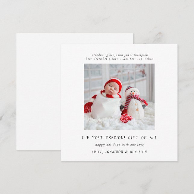 Carte de Noël de naissance photo contemporaine (Devant / Derrière)