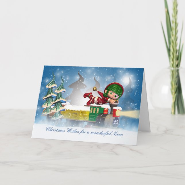 Carte de Noël de nièce avec l'elfe mignon sur le (Devant)