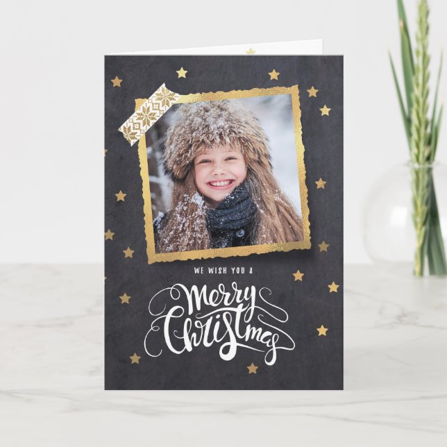 Carte de Noël de Noël Gold de Chalkbord (Devant)