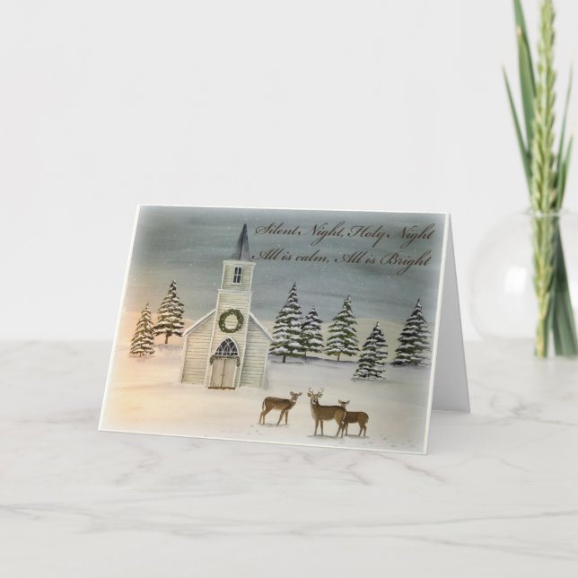 Carte de Noël de nuit silencieuse avec l'église et (Devant)