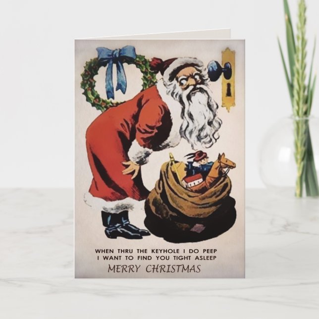 Carte de Noël de Papa Noël qui espionne effrayant (Devant)