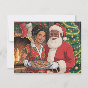 Carte de Noël de Père Noël noir et Mme Claus