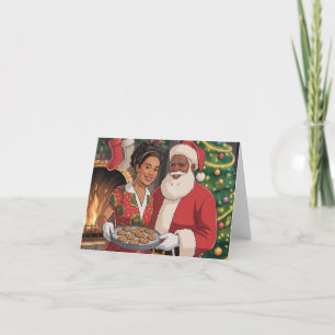 Carte de Noël de Père Noël noir & Madame Claus
