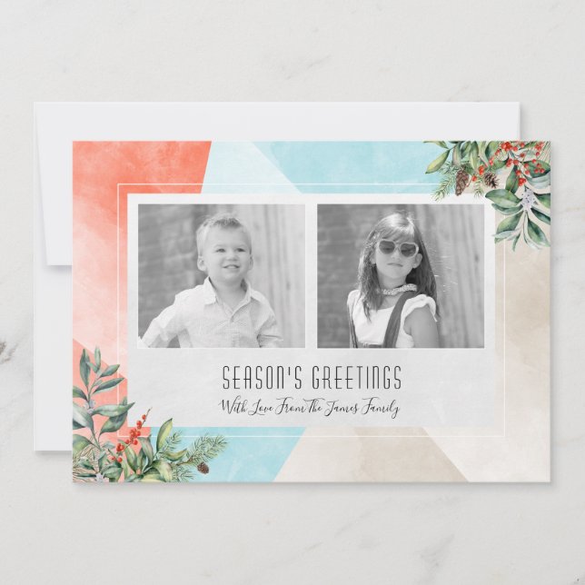 Carte de Noël de photo du bloc deux de couleur (Devant)