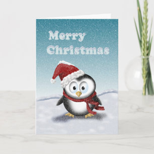 Carte de Noël de pingouin de dessin animé mignon