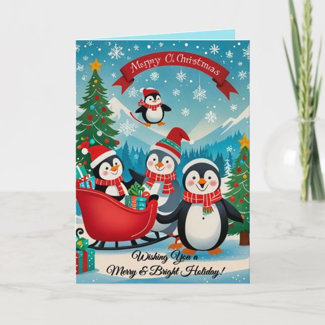 Carte de noël de pingouins adorable (Devant)