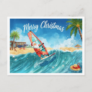 Carte de Noël de plage Santa Windsurfing