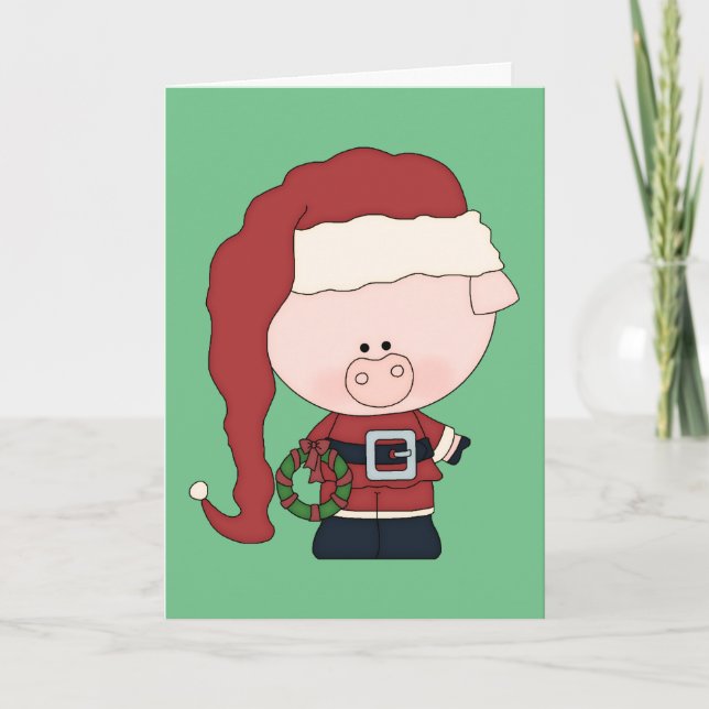 Carte de Noël de porc de Père Noël (Devant)
