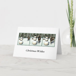 Carte de Noël de poulain et de bonhomme de neige