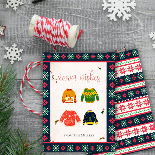 Carte de Noël de pull moche de Noël avec vœux chal