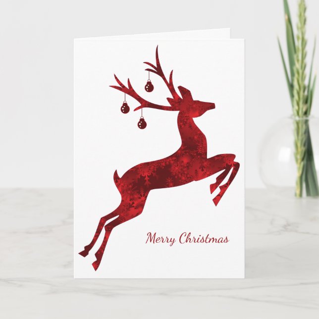 Carte de Noël de renne de concepteur en rouge (Devant)
