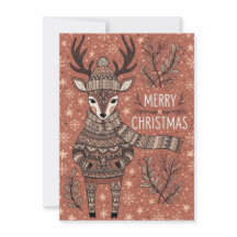 Carte de Noël de renne en pull tricoté