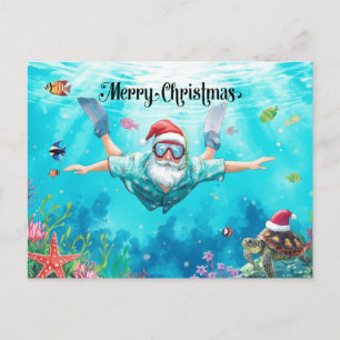 Carte de Noël de Santa en snorkeling sous l'eau