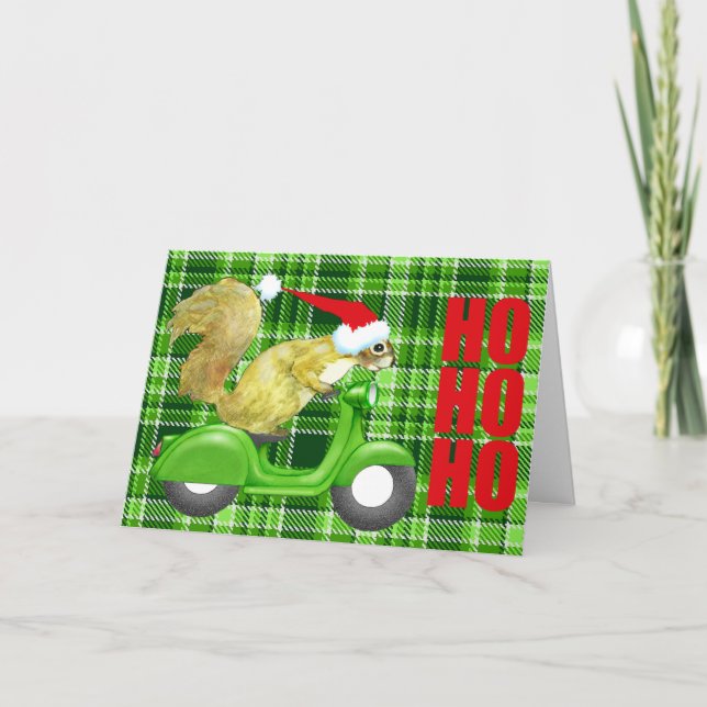Carte de Noël de scooter de Père Noël d'écureuil (Devant)