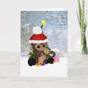 Carte de Noël de singe, mignon singe en neige