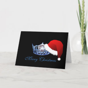 Carte de Noël de style Miss America Santa Hat Crow