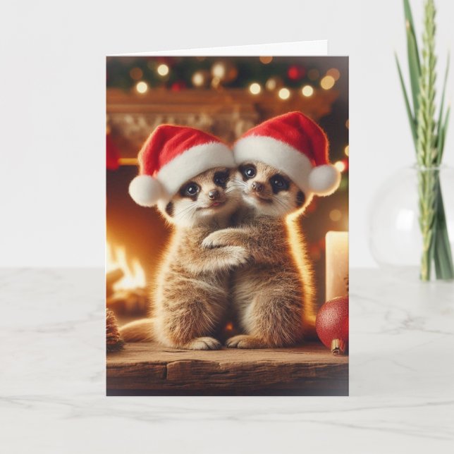 Carte de Noël de suricates s'étreignant (Devant)