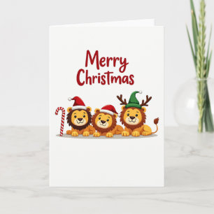 Carte de Noël de trois mignons petits Lion avec re