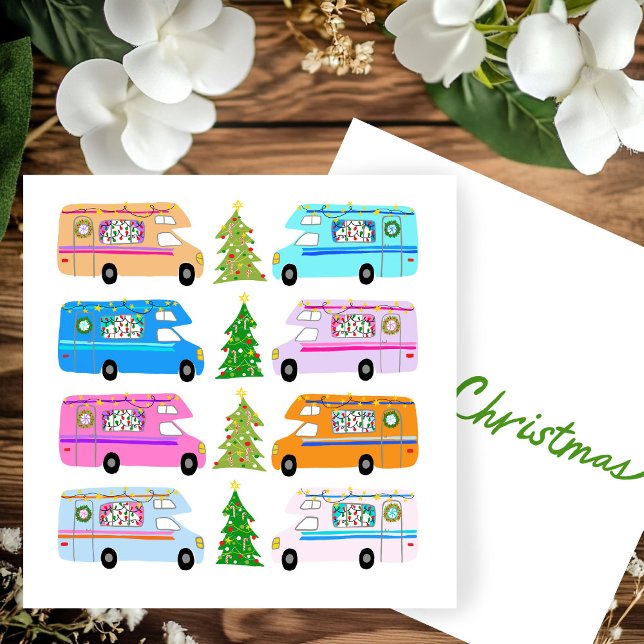 Carte de Noël de vacances Retro RV Mohomes (Cute Christmas Retro RV Motorhomes Xmas Holiday Square Card
)