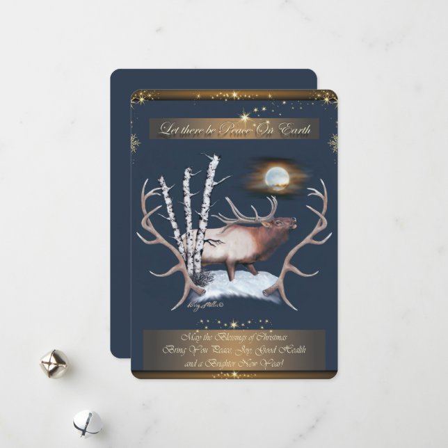 Carte de Noël de Wapiti Mâle (Devant/Arrière en situation)
