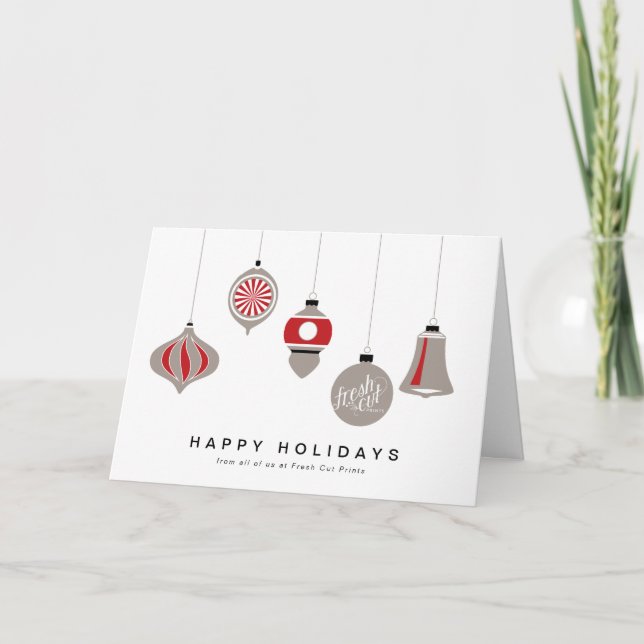 Carte de Noël d'entreprise avec ornements et logo (Devant)