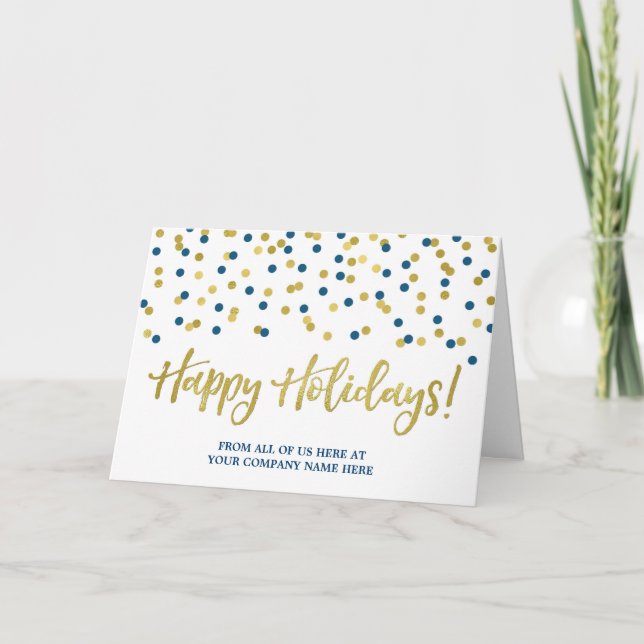 Carte de Noël d'entreprise Gold Blue Confetti (Devant)