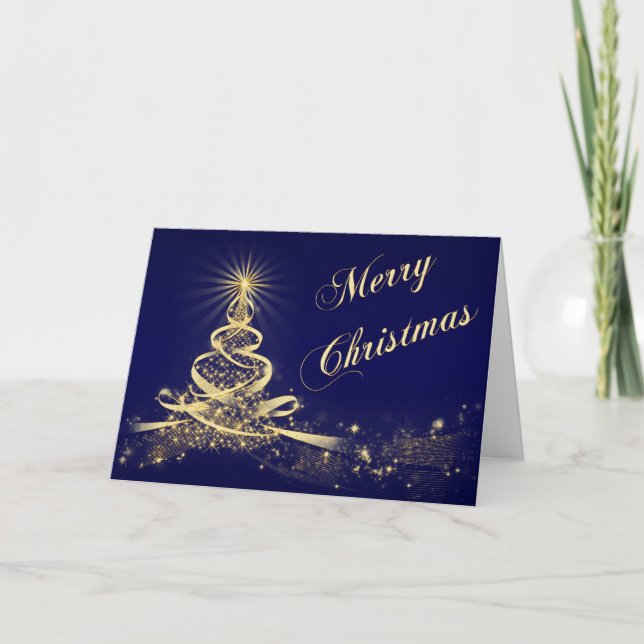 Carte de Noël d'entreprise Marine, Gold Lighted Tr (Devant)