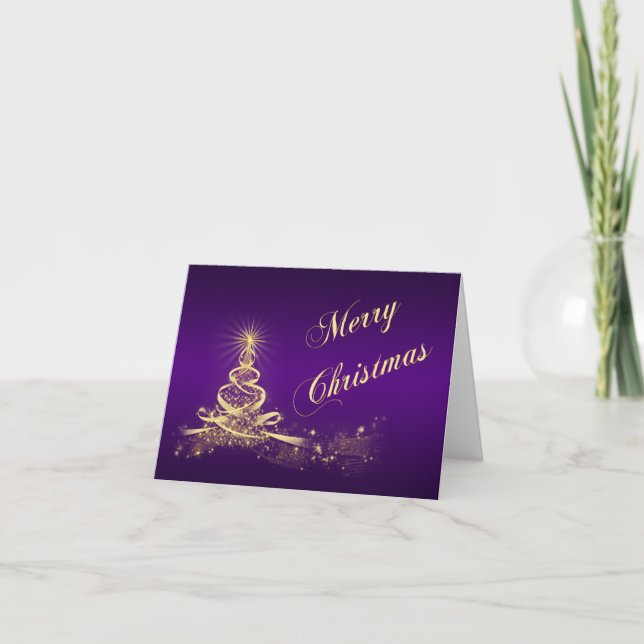 Carte de Noël d'entreprise Purple, Gold Lighted Tr (Devant)