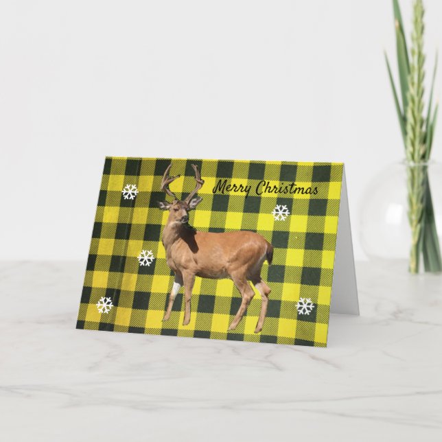 Carte de Noël des cerfs de bison en bois jaune (Devant)
