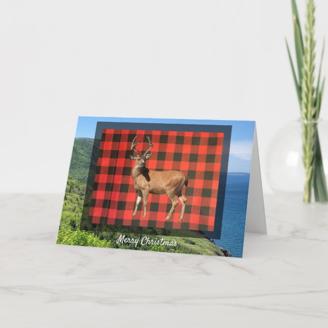 Carte de Noël des cerfs de bois de Buffalo Plaid (Devant)
