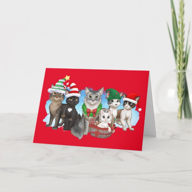 Carte de Noël des chats et de l'équipage 5" x 7" (Devant)