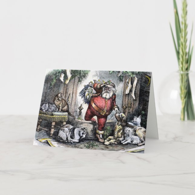 Carte de Noël des chats et des chiens de Père Noël (Devant)