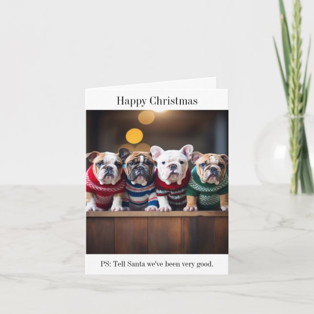 Carte de Noël des chiots Bulldog anglais (Devant)