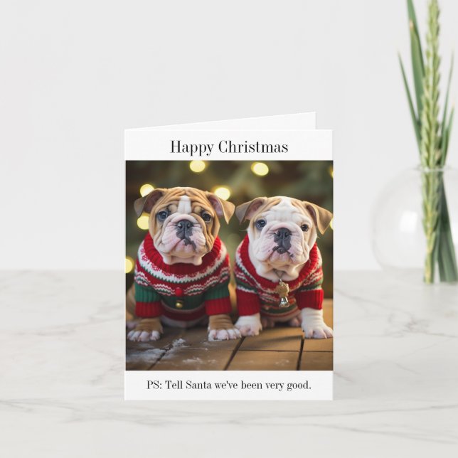Carte de Noël des chiots Bulldog anglais (Devant)