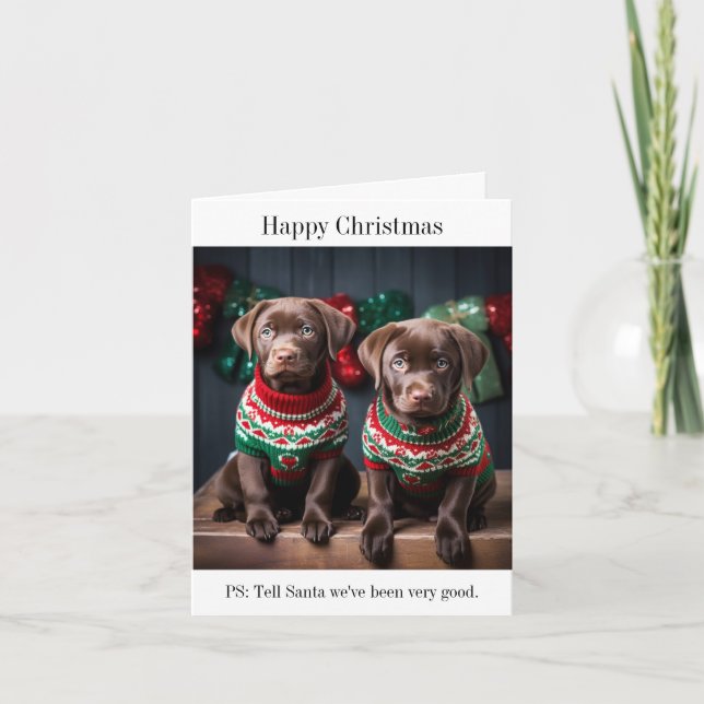 Carte de Noël des Chiots du Labrador au chocolat (Devant)