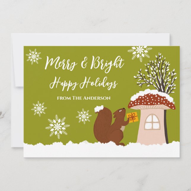 Carte de Noël d'hiver de cadeau d'écureuil duveteu (Devant)