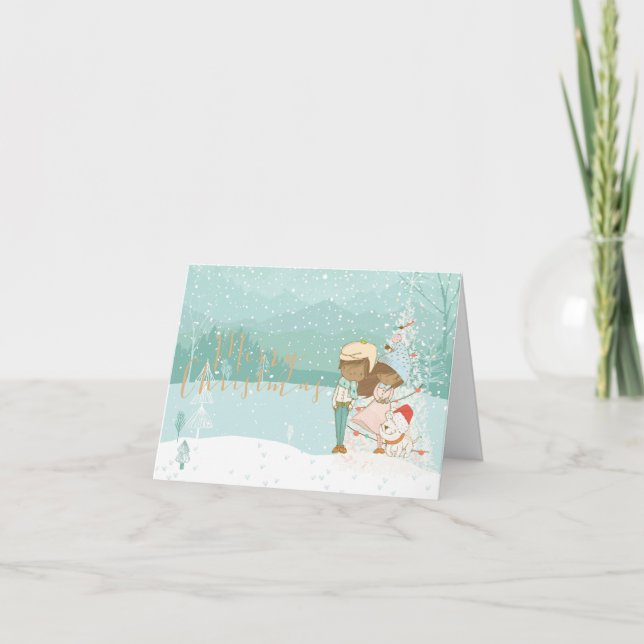 Carte de Noël d'hiver pour enfants noirs illustrée (Devant)