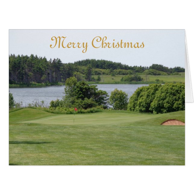 Carte de Noël d'image de trou de golf. (Devant horizontal)