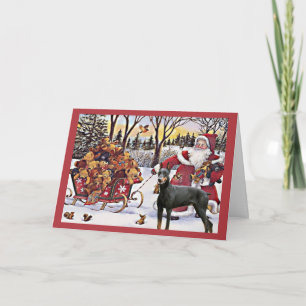 Carte de Noël Doberman Pinscher Père Noël Bears