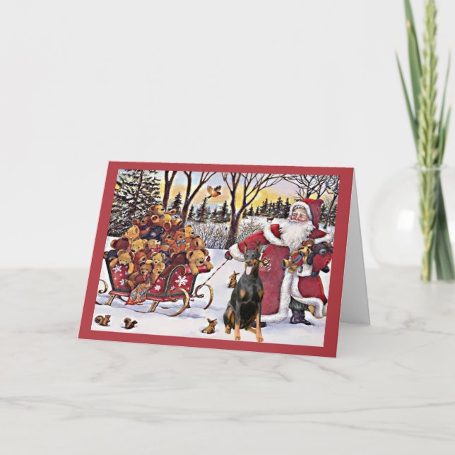 Carte de Noël Doberman Pinscher Père Noël Bears (Devant)