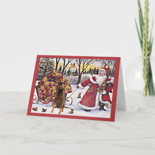 Carte de Noël Doberman Pinscher Père Noël Bears
