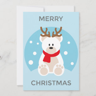 Carte de Noël d'ours polaire, bois de cerf drôle m