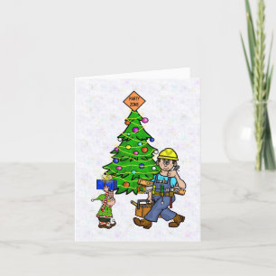 Carte de Noël d'Ouvrier du Bâtiment et d'Elfe