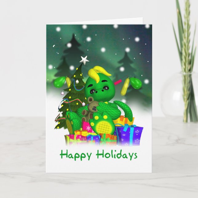 Carte de Noël Dragon - Beau Dragon Vert Avec Gif (Devant)
