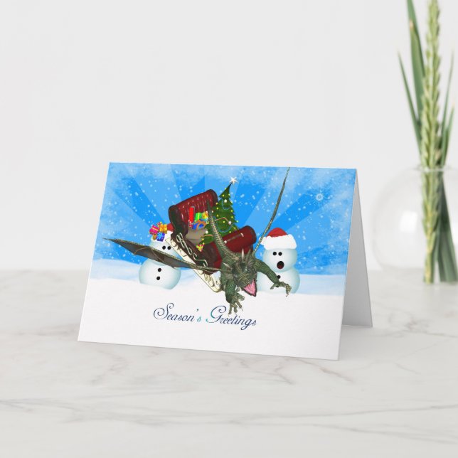 Carte de Noël Dragon, Bonnes Fêtes (Devant)