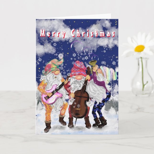 Carte de Noël drôle de Gnomes Music Band (Petite plante)