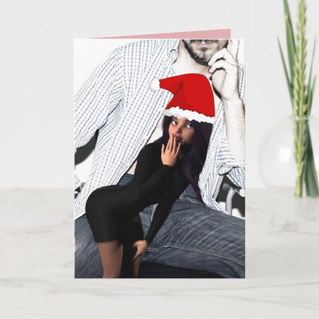 CARTE DE NOËL DRÔLE DE LUTIN FILLE COQUINE (Devant)