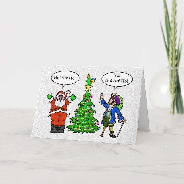 Carte de Noël drôle de Père Noël et de Pirate Ho ! (Devant)