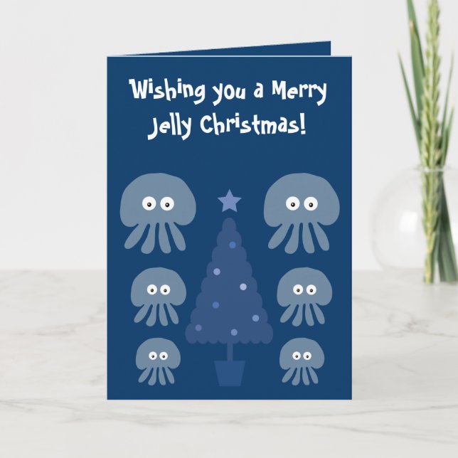 Carte de Noël Drôle, Mignonne et Quirky Blue Jelly (Devant)